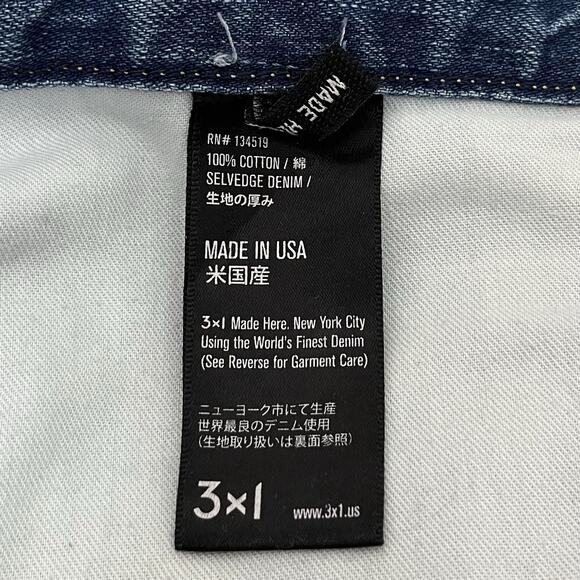 3x1 Mens Selvedge Whiskered Light Wash Denim Jeans 36x31 Blue Zip Fly USA Made - Picture 7 of 8
